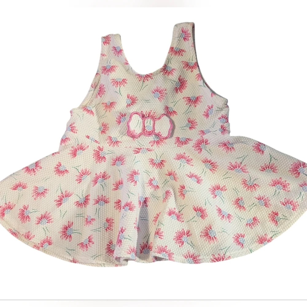 90s Vintage Miniwear Pink & White Floral Infant Girl Dress Bow